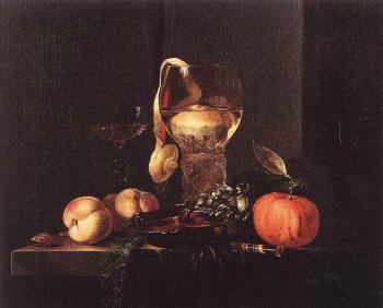 Still Life With Silver Bowl Glasses And Fruit